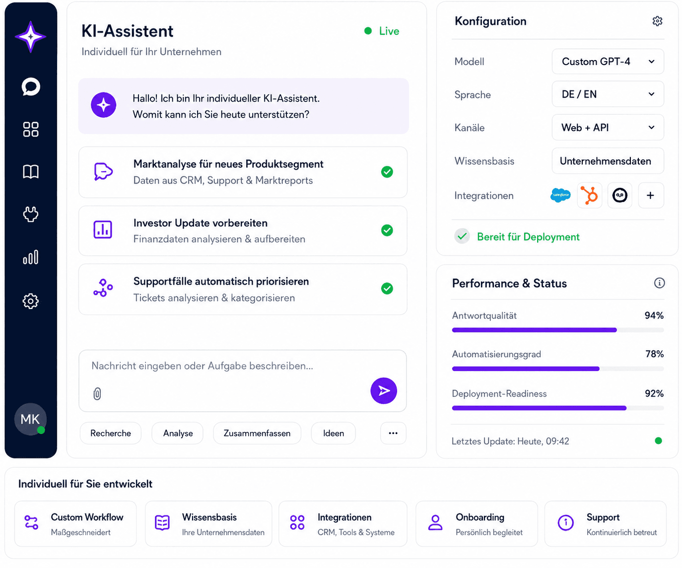 KI-Assistent-Grafik mit Chat-Interface und Projekt-Dashboard