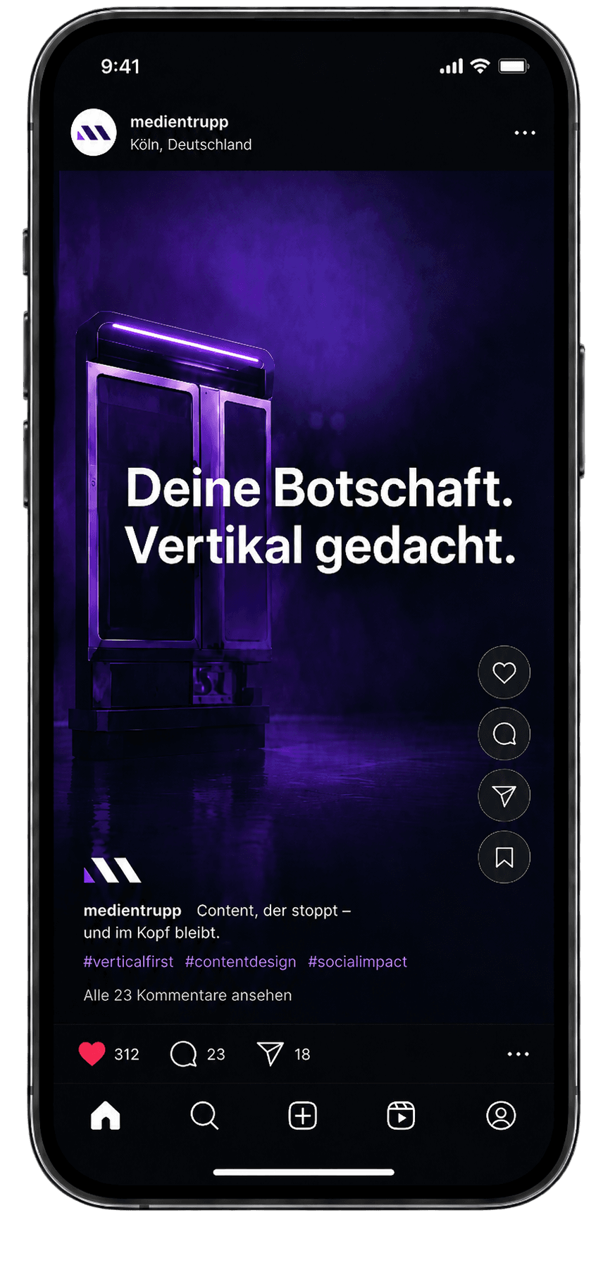 Social Media Reel Mockup mit vertikalem Video im Medientrupp Design